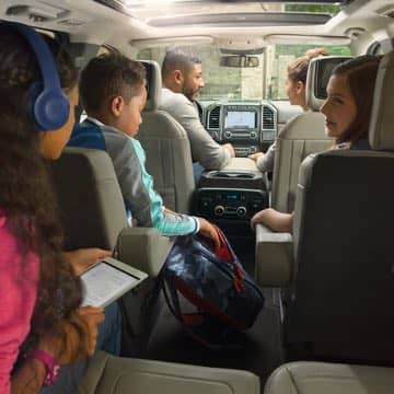 An interior shot of the Ford Expedition from the back looking to the front.