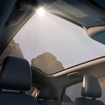 An interior shot of the sunroof in the Mach-E Mustang