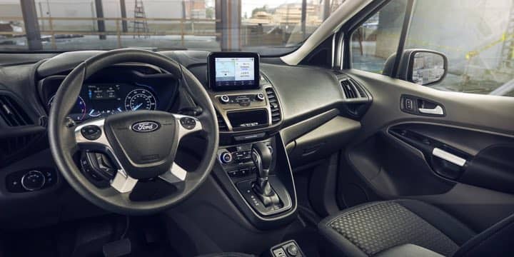 An interior shot of a Ford Transit Connect Cargo Van.