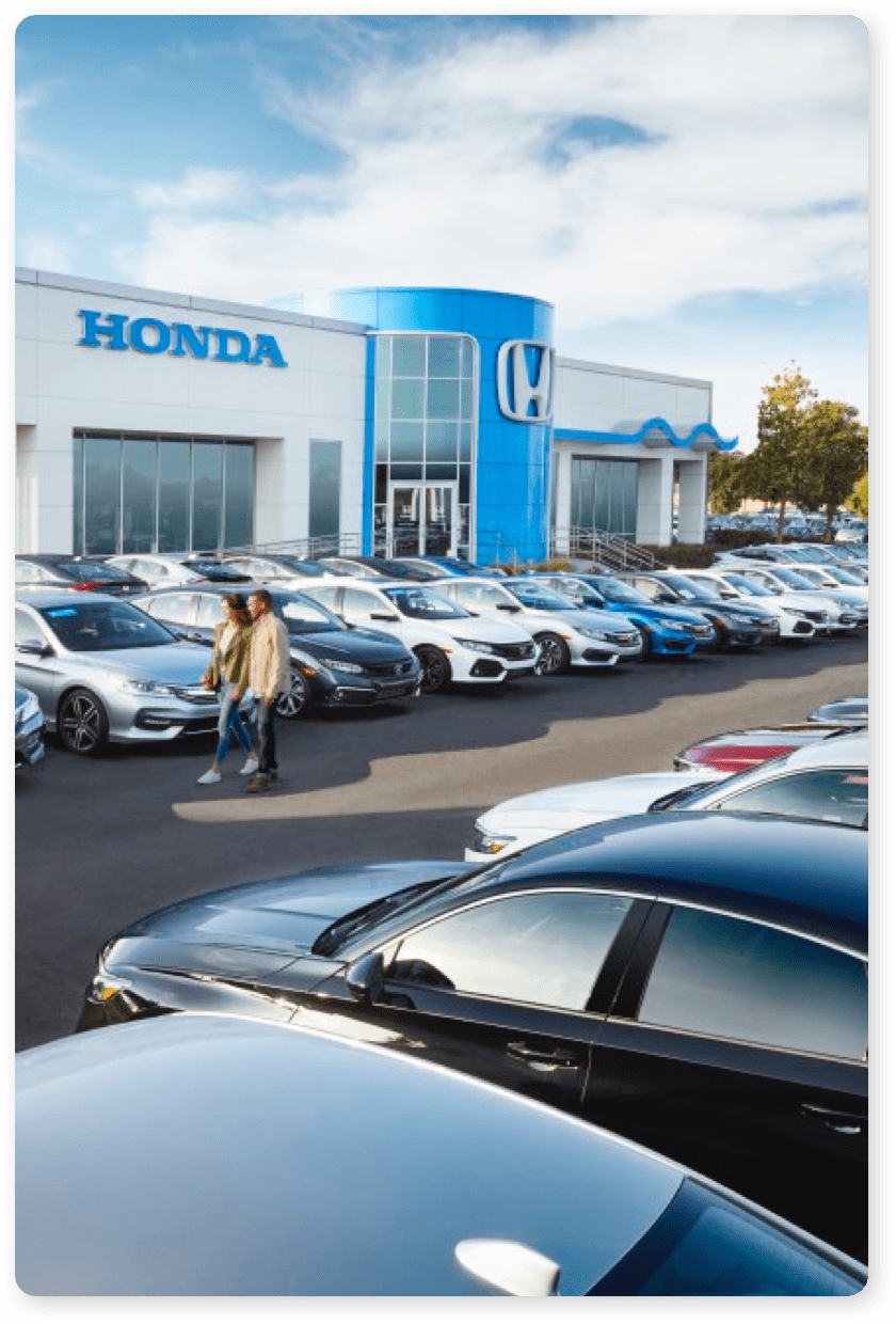 Front of Honda Dealership Lot